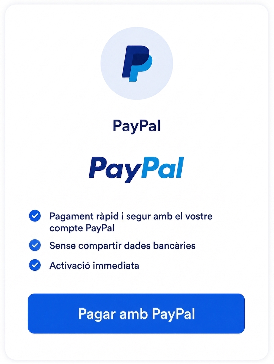 Paga de manera còmoda i segura la teva llicència d'ús TallerMatic utilitzant PayPal.