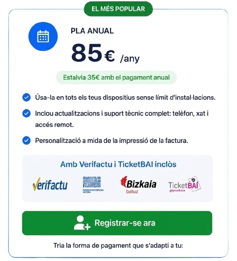 Pagament anual llicència d'ús 85€ Any